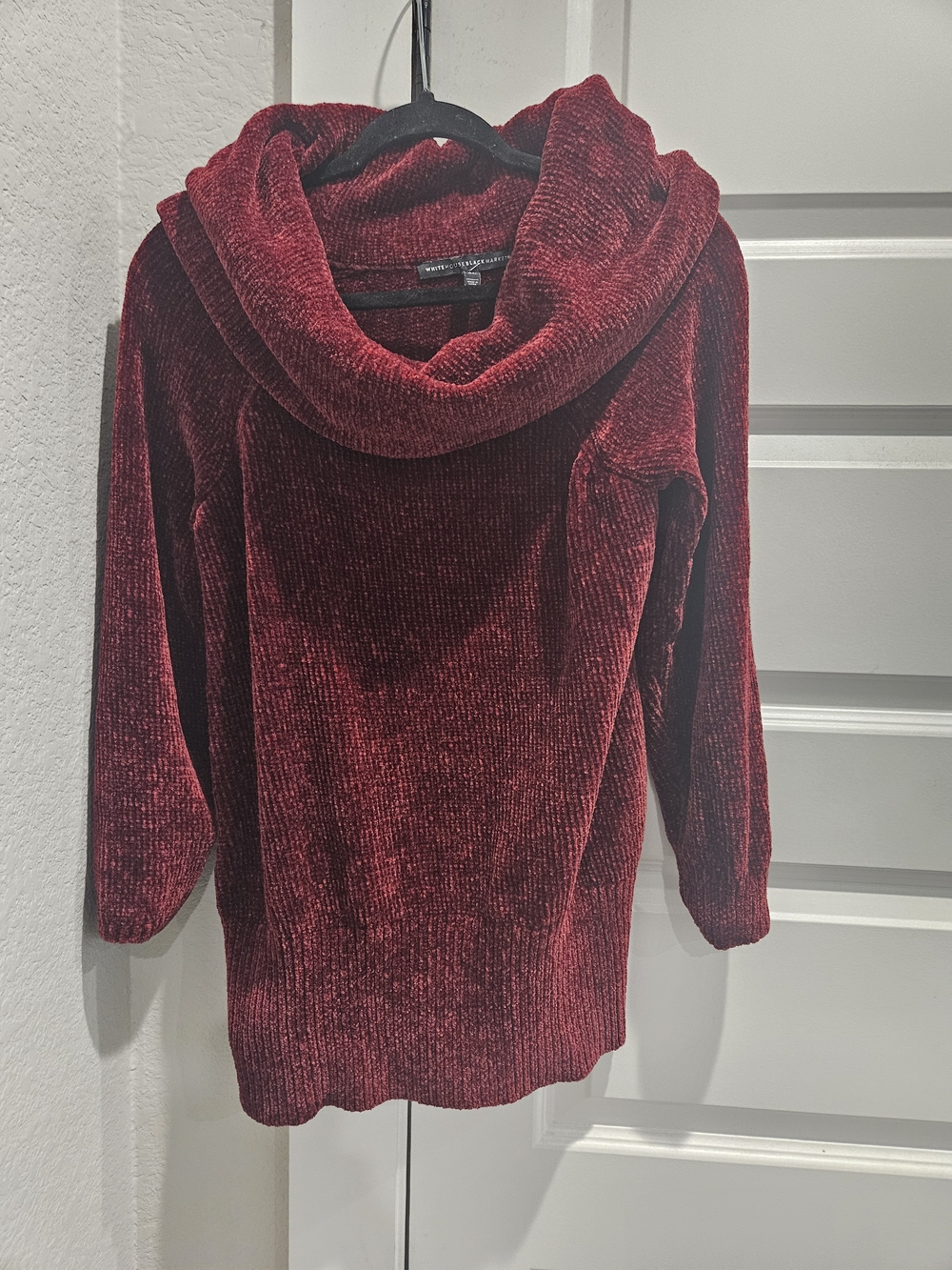 White House Black Market Deep Red Chenille Cowl Neck Sweater